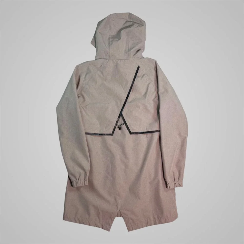 Mondetta Womens Hooded Rain Parka Jacket Taupe Full Zip Mesh Lined Small